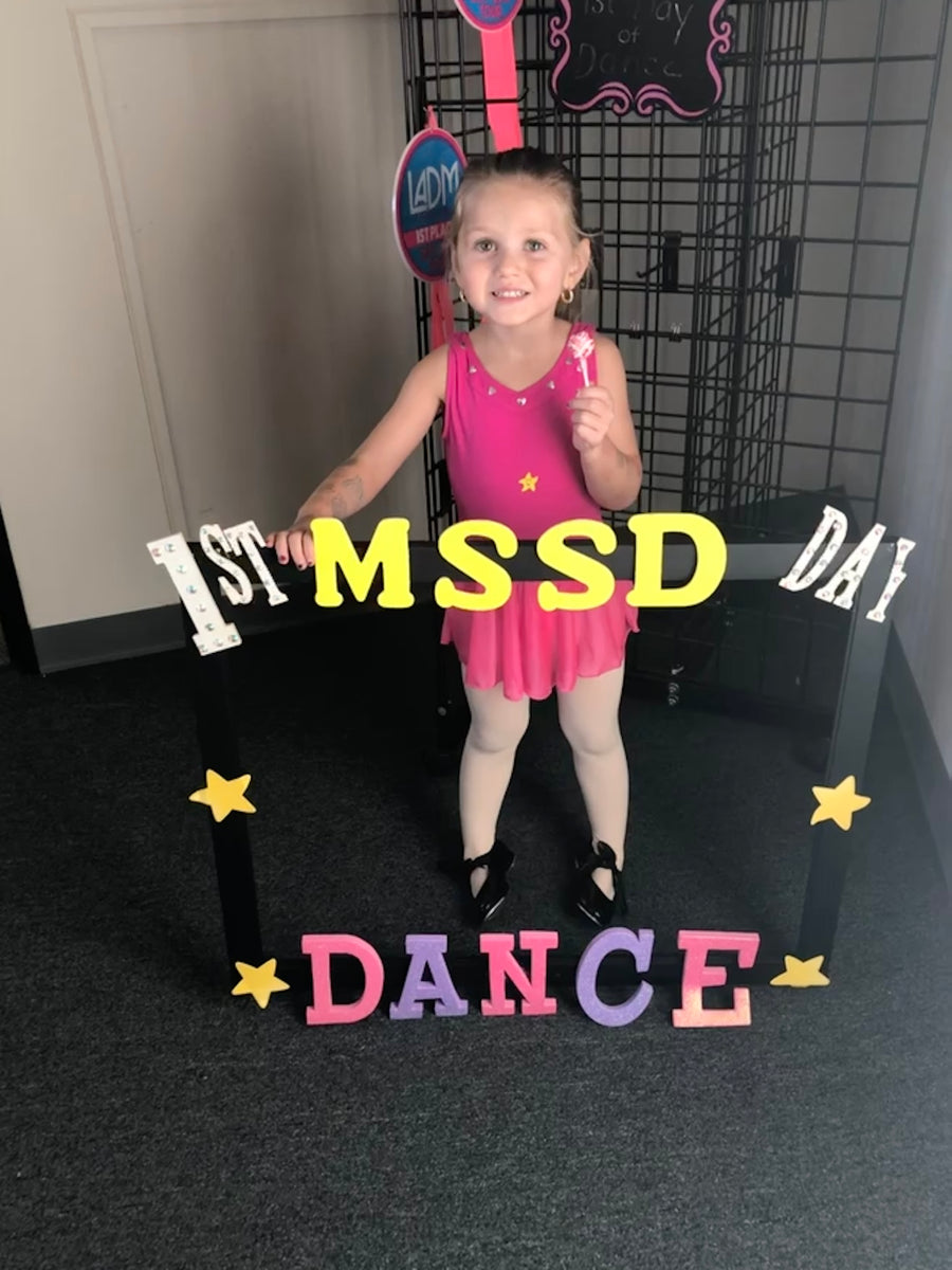 Mia celebrating her first day at Mary Skiba School of Dance